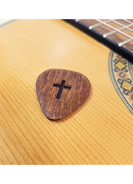 Cross Wooden Guitar Pick, Add Text, Personalized Handmade Laser Engraved Guitar Plectrum