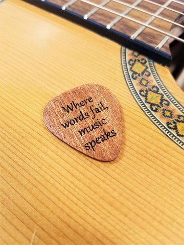 Personalized Handmade Where Words Fail Music Speaks Wooden Guitar Pick, Custom Wood Guitar Plectrum, Religious Pick, Church Guitar
