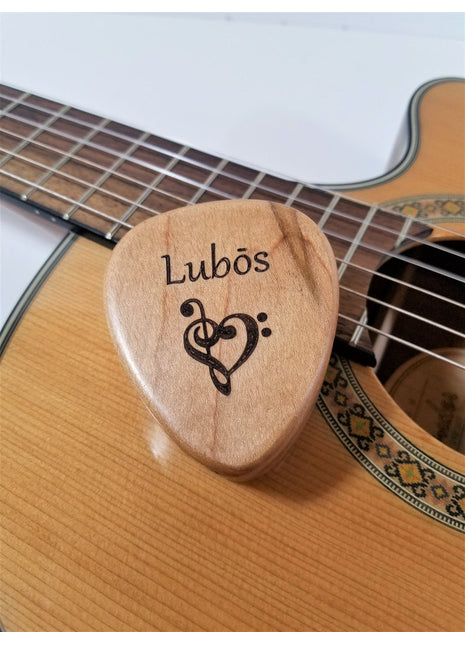 Bass Clef Heart Design Pick Box Add Text, Custom Laser Engraved Handmade Pick Box
