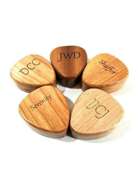 Custom Engraved Handmade Wood Guitar Pick Box Custom Text, Wood Guitar Picks, Wood Pick Case