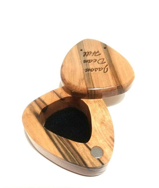 Custom Engraved Handmade Wood Guitar Pick Box Custom Text, Wood Guitar Picks, Wood Pick Case