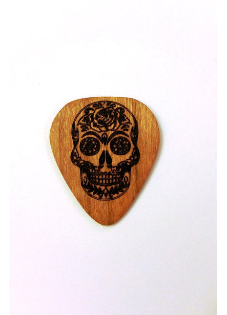 Sugar Skull Wooden Guitar Pick, Add Text, Personalized Handmade Laser Engraved Guitar Plectrum
